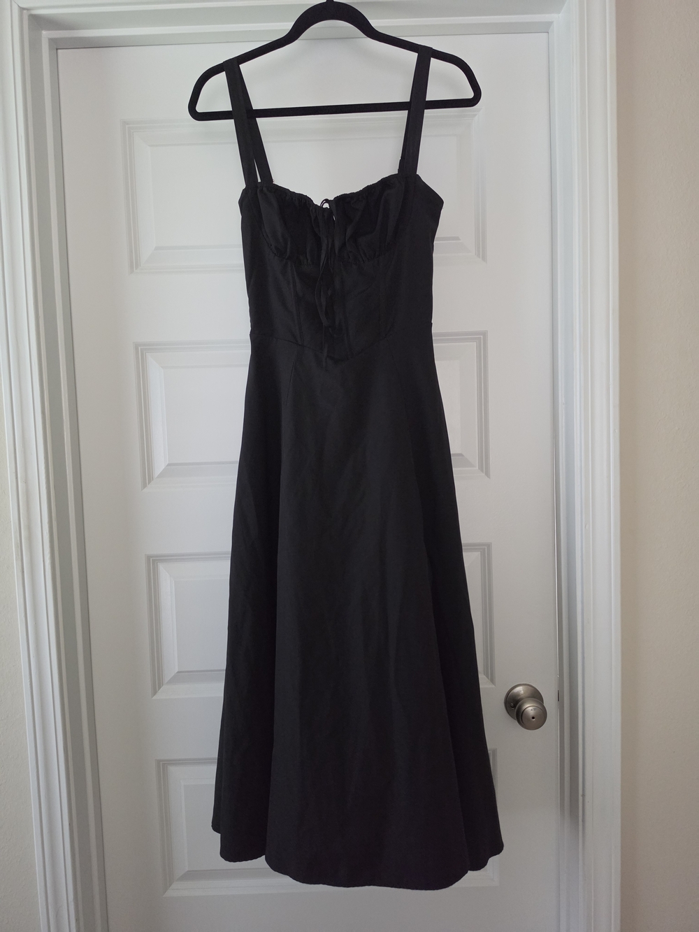 Classic Black Midi Dress with Milkmaid Bust And Corset Bodice
